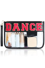 Load image into Gallery viewer, Black Dance Chenille Letter Zipper Varsity Clear Makeup Bag
