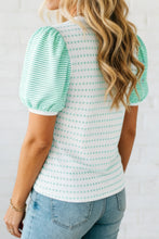 Load image into Gallery viewer, Green Striped Short Puff Sleeve Top
