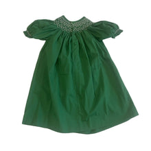 Load image into Gallery viewer, Green Geometric Smocked Short Sleeve Dress with Pearl Details