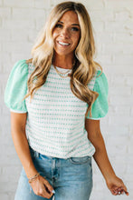 Load image into Gallery viewer, Green Striped Short Puff Sleeve Top