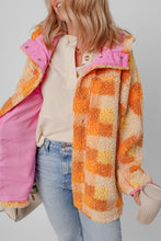 Load image into Gallery viewer, Orange Checkered Sherpa Hooded Jacket