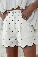Load image into Gallery viewer, White Polka Dot Print Embroidered Scallop Hem Shorts