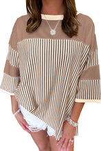 Load image into Gallery viewer, White Stripe Patchwork Bracelet Sleeve Plus Size T Shirt