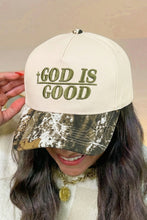 Load image into Gallery viewer, Spinach Green GOD IS GOOD Embroidered Camo Contrast Baseball Cap