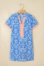 Load image into Gallery viewer, Blue Western Fashion Print Striped Color Block Patchwork Shift Mini Dress