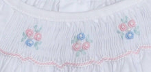 Load image into Gallery viewer, White Geometric Smocked with Flowers Short Sleeve Bubble & Beautiful Bonnet