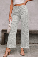 Load image into Gallery viewer, Rose Leopard Frayed Edge Wide Leg High Waist Jeans