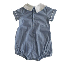 Load image into Gallery viewer, Blue Gingham Hand-Smocked Christmas Nativity Bubble With Peter Pan Collar