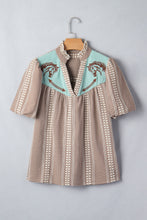 Load image into Gallery viewer, Red Western Pony Embroidered Yoke Puff Sleeve Gingham Blouse