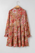 Load image into Gallery viewer, Brown Floral Print Shirt Style Long Sleeve Ruffle Mini Dress