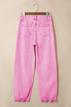 Load image into Gallery viewer, Pink Acid Wash High Waist Uneven Raw Hem Shift Jeans