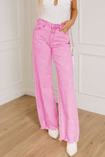 Load image into Gallery viewer, Pink Acid Wash High Waist Uneven Raw Hem Shift Jeans