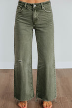 Load image into Gallery viewer, Green Slight Distressed Raw Edge Wide Leg Jeans