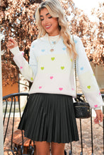 Load image into Gallery viewer, Multicolor Heart Pattern Colorblock High Neck Sweater