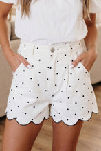 Load image into Gallery viewer, White Polka Dot Print Embroidered Scallop Hem Shorts
