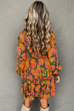 Load image into Gallery viewer, Multicolour Floral Print Long Sleeve Smocked Ruffled Mini Dress