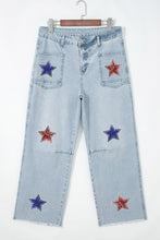 Load image into Gallery viewer, Beau Blue Patriotic Sequin Stars Patch Pocket Shift Jeans