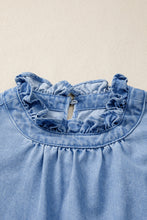 Load image into Gallery viewer, Blue Frilled Collar Flutter Sleeve Denim Top