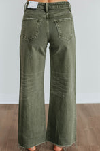 Load image into Gallery viewer, Green Slight Distressed Raw Edge Wide Leg Jeans