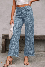 Load image into Gallery viewer, Rose Leopard Frayed Edge Wide Leg High Waist Jeans
