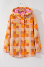 Load image into Gallery viewer, Orange Checkered Sherpa Hooded Jacket