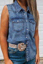 Load image into Gallery viewer, Dusk Blue Buttoned Front Collared Sleeveless Denim Vest