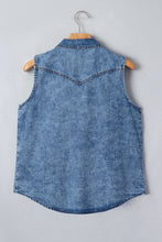 Load image into Gallery viewer, Dusk Blue Buttoned Front Collared Sleeveless Denim Vest