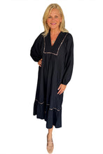 Load image into Gallery viewer, Green Collared V Neck Smocked Detail Contrast Leopard Trim Long Dress