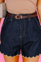 Load image into Gallery viewer, Black Embroidered Scalloped Trim Relaxed Denim Shorts