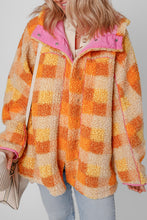 Load image into Gallery viewer, Orange Checkered Sherpa Hooded Jacket