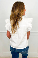 Load image into Gallery viewer, Blue Frilled Collar Flutter Sleeve Denim Top