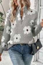 Load image into Gallery viewer, Vintage Floral Pattern Half Zip Sweater