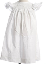 Load image into Gallery viewer, White Geometric Smocked with Pearls & Roses Angel Wing Sleeve Dress