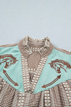 Load image into Gallery viewer, Red Western Pony Embroidered Yoke Puff Sleeve Gingham Blouse