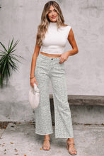 Load image into Gallery viewer, Rose Leopard Frayed Edge Wide Leg High Waist Jeans