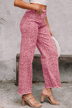 Load image into Gallery viewer, Rose Leopard Frayed Edge Wide Leg High Waist Jeans