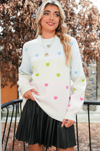 Load image into Gallery viewer, Multicolor Heart Pattern Colorblock High Neck Sweater