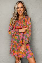 Load image into Gallery viewer, Multicolour Floral Print Long Sleeve Smocked Ruffled Mini Dress