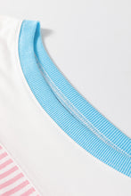 Load image into Gallery viewer, White Stripe Patchwork Bracelet Sleeve Plus Size T Shirt