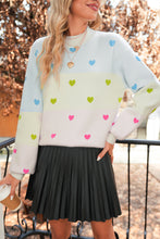 Load image into Gallery viewer, Multicolor Heart Pattern Colorblock High Neck Sweater