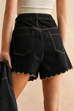 Load image into Gallery viewer, Black Embroidered Scalloped Trim Relaxed Denim Shorts