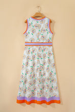 Load image into Gallery viewer, White Floral Print Color Block Trim Belted Sleeveless Maxi Dress