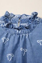 Load image into Gallery viewer, Blue Frilled Collar Flutter Sleeve Denim Top