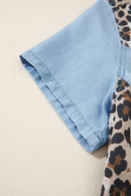 Load image into Gallery viewer, Myosotis Denim Color Block Leopard Patchwork Shirt Collar T Shirt Mini Dress
