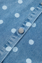 Load image into Gallery viewer, Sky Blue Polka Dot Print Ruffled Short Puff Sleeve Button Down Loose Denim Dress