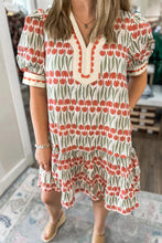 Load image into Gallery viewer, White Tulip Floral Print Cotton Puff Short Sleeve Mini Dress
