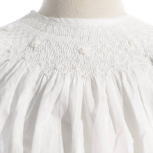 Load image into Gallery viewer, White Geometric Smocked with Pearls & Roses Angel Wing Sleeve Dress