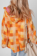 Load image into Gallery viewer, Orange Checkered Sherpa Hooded Jacket