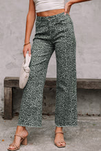 Load image into Gallery viewer, Rose Leopard Frayed Edge Wide Leg High Waist Jeans