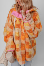 Load image into Gallery viewer, Orange Checkered Sherpa Hooded Jacket